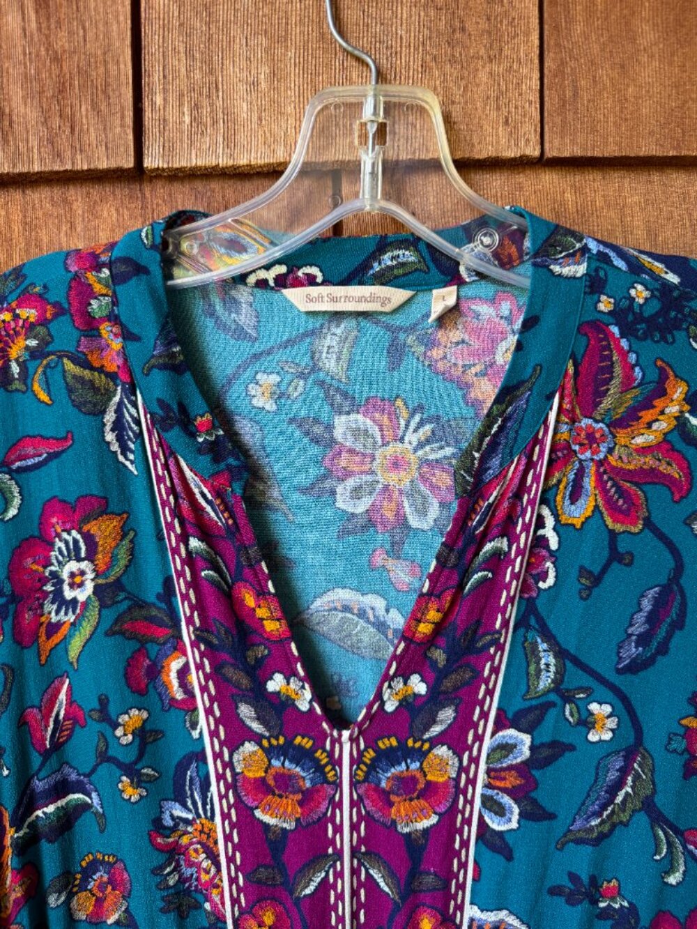 Soft Surroundings Allene Teal Floral Boho Tiered Maxi Dress in Women's Large - Picture 2 of 12